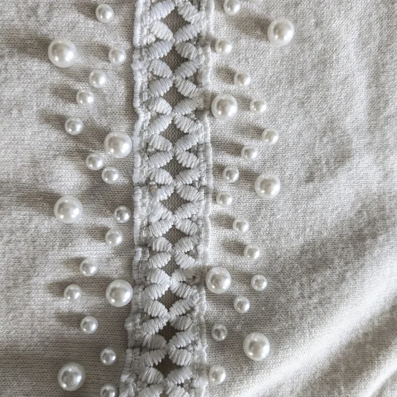 Boston Proper Pearl Embellished Lace Bell Sleeve Ivory Cardigan Sweater Small - Picture 14 of 14